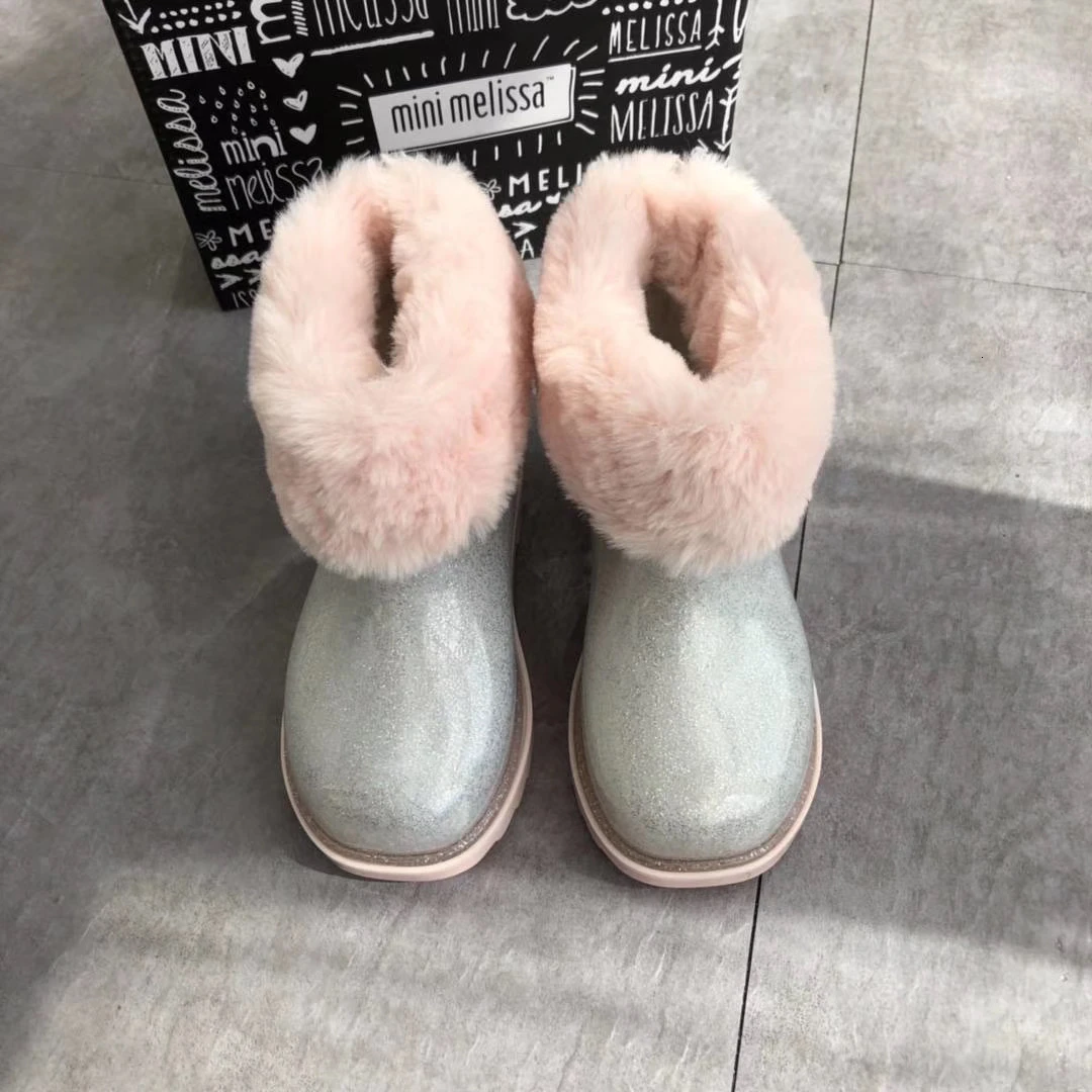 Mini Melissa/зимние теплые ботинки для девочки, зимние ботинки для мальчика для детей, г. Новая детская обувь принцессы для малышей Милая нескользящая обувь на плоской подошве для маленьких девочек