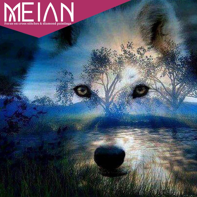 2020 MEIAN Алмазная картина с изображением волка DIY мозаика головой леса 5D ручная