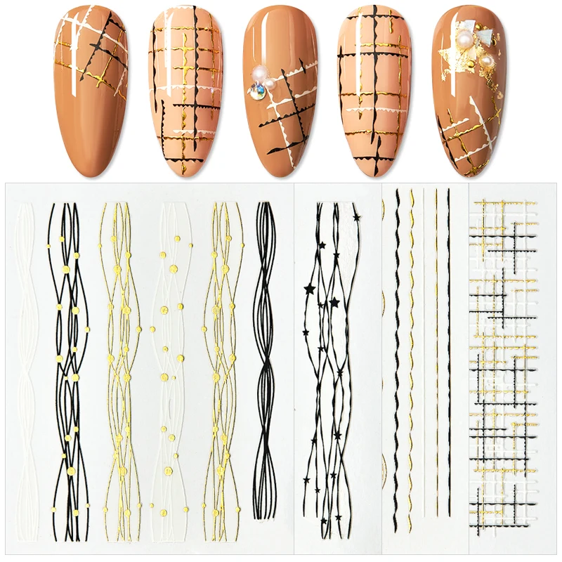Четыре лилии золотые серебряные металлические 3D наклейки для ногтей линии