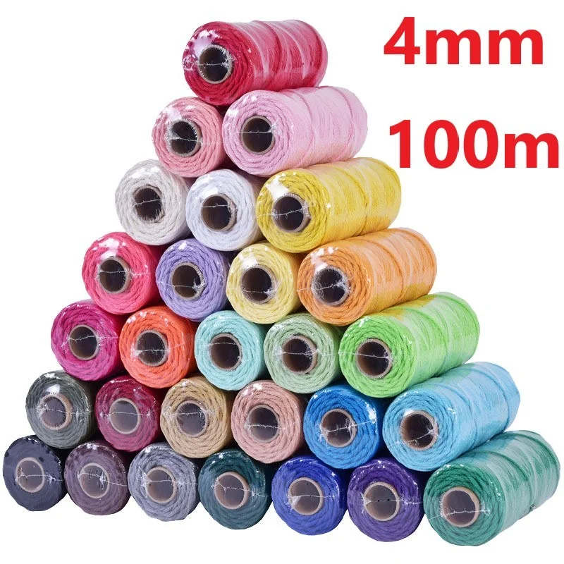 4 мм макраме с пленка шнур хлопка красочные веревки бежевый витой шнурок для