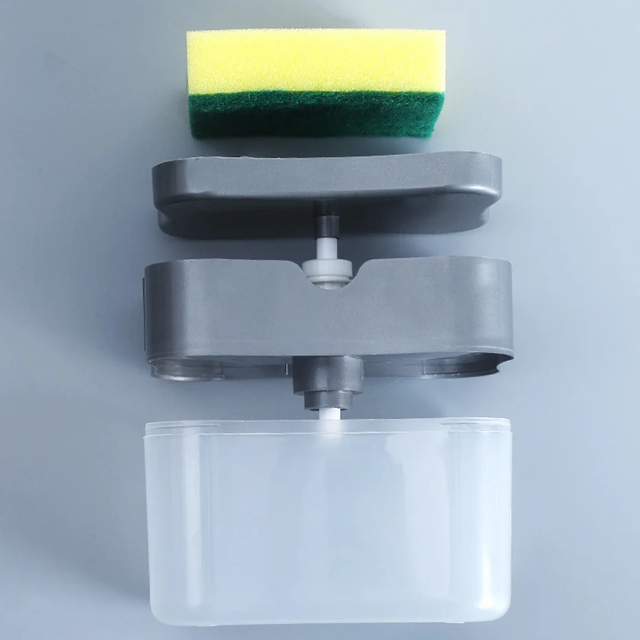 

Press-Type Soap Box Pump Dispenser With Sponge Scrubbing Liquid Detergent Kitchen Cleaning 2-In-1 Tool