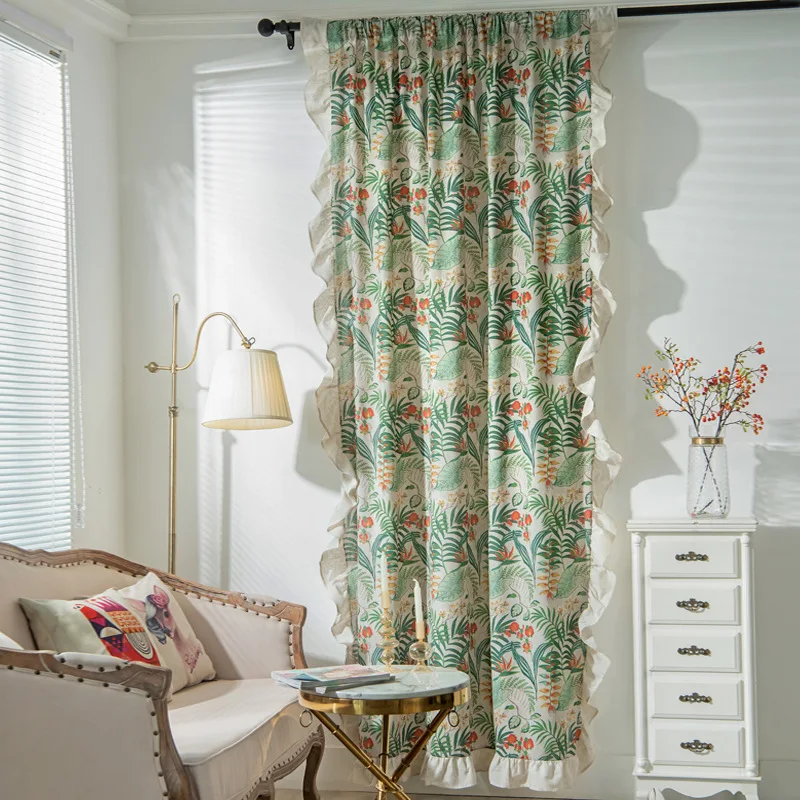 

1.5 M Wide Green Plant Lotus Leaf Curtain Bamboo Cotton Linen Kitchen Living Room Curtain Shooting Background Curtain