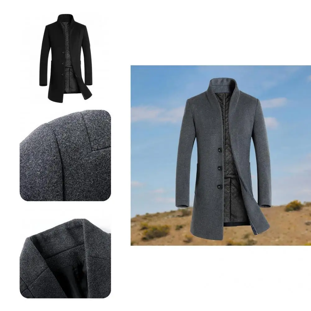 

Men Windbreaker Single Breasted Men Jacket Slim Fit Warm Windbreaker