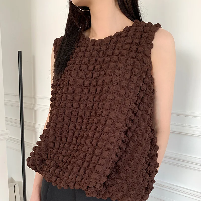 

Женский трехмерный жилет в клетку, свободная уличная модная повседневная футболка без рукавов с круглым вырезом и коротким рукавом, жилет, ...