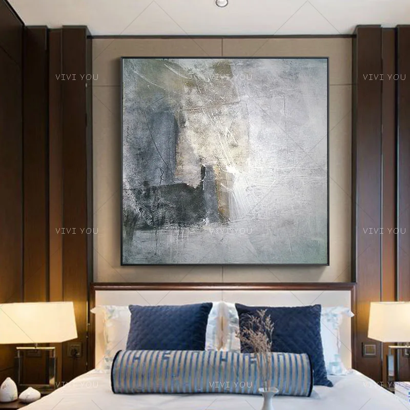 

Best Art High Quality Gray Blue Silver Sea View Abstract Best Art Oil Painting Canvas Handmade Painted Home Decor Artwork