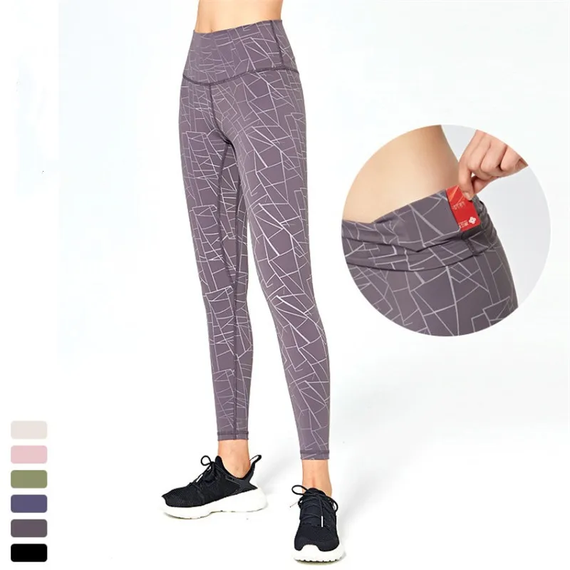 Высокая талия женские штаны для йоги с карманом Дышащие Высокие Стрейч Капри