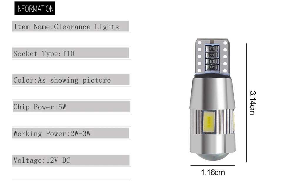 Стайлинга автомобилей CANBUS DC 12V T10 светодиодный 194 192 158 W5W 5630 6SMD 6 лампочек SMD Авто Светодиодный Маркер парковочная лампа светильник s лампы
