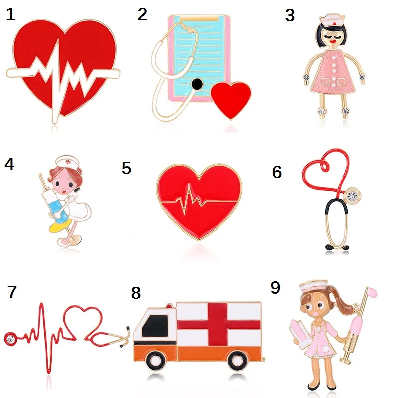 

Medical Series Nursing Health Pure Colorful Enamel Heart Medical Nurse Doctor Brooches Pins Nurse/Doctor Gift