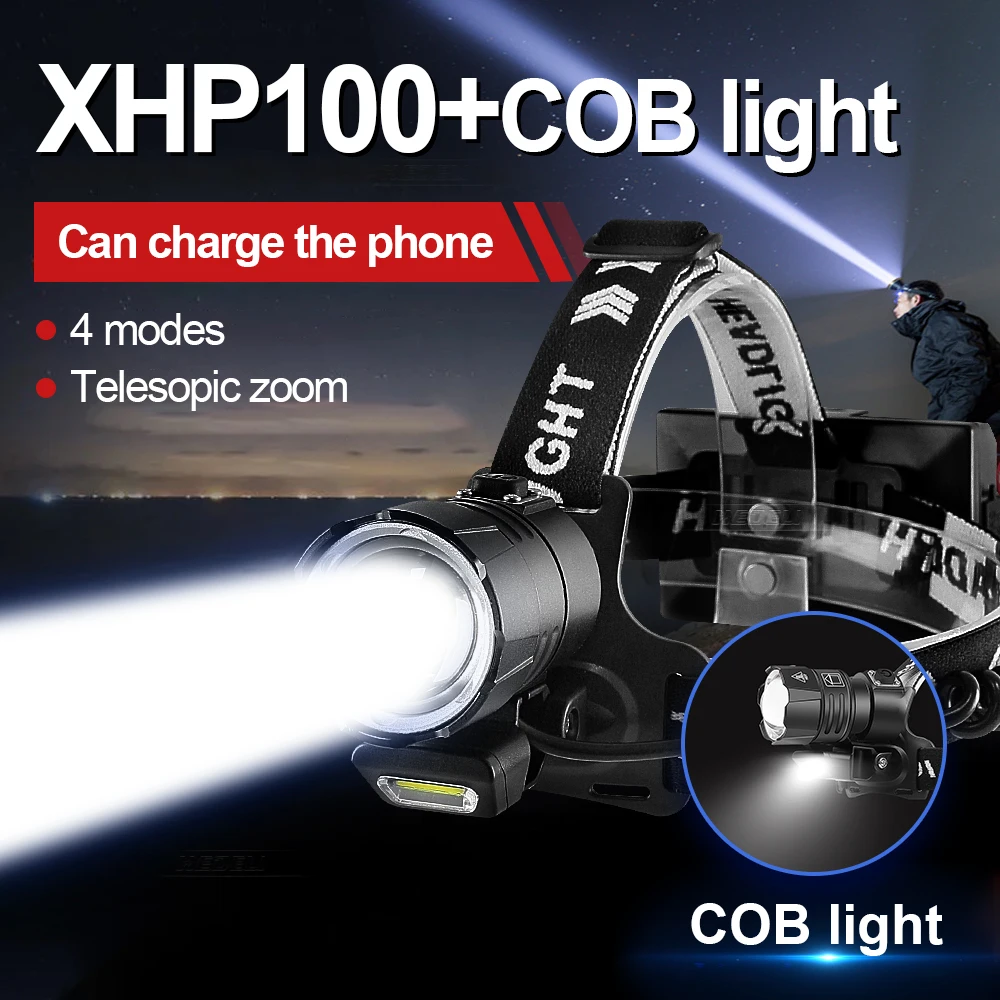 

Most Powerful Led Headlight XHP100 Led Headlight Portable Zoom 18650 Head Lamp Waterproof Usb Rechargeable Camping Fishing Lamp