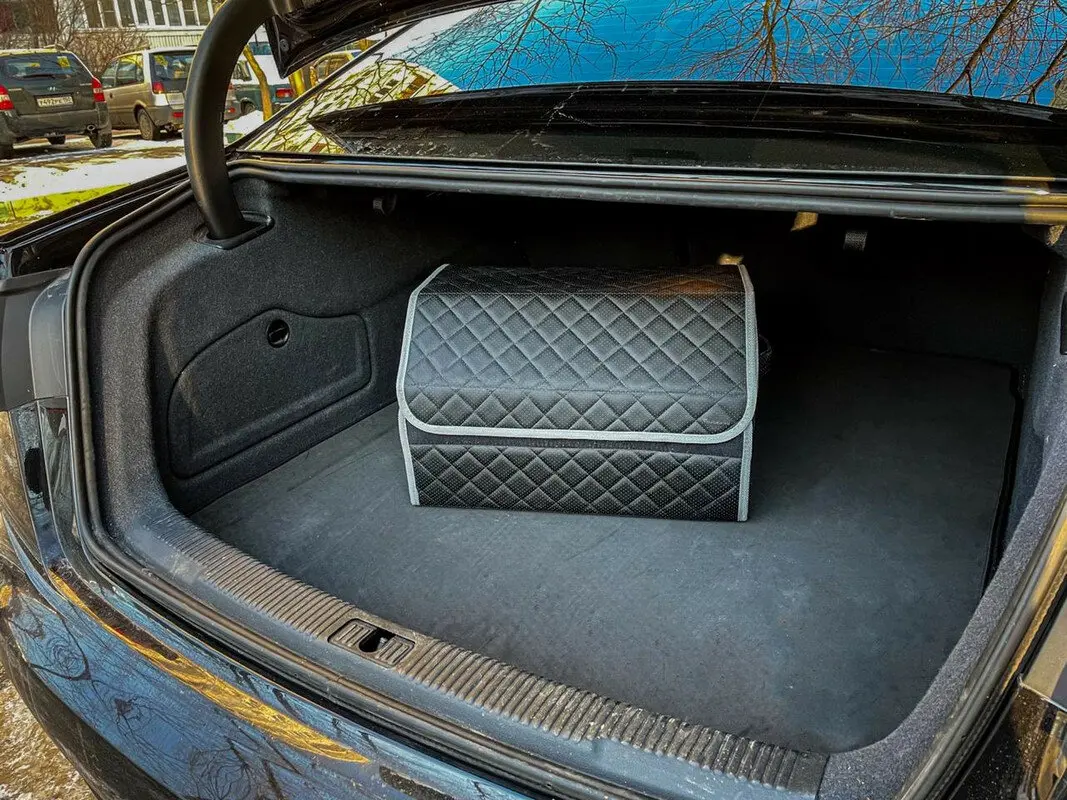 Bag organizer trunk of экокожи black with gray thread vicecar (light edging) Logo for Land Rover bag box ekokozha | Автомобили и