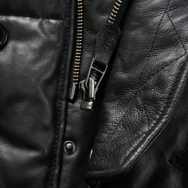 

AVFLY 2020 Men Black Long Stryle Down Sheepskin Jacket Men Winter Outdoor Warmth Thick Down Coat Russian Winter Down Coats