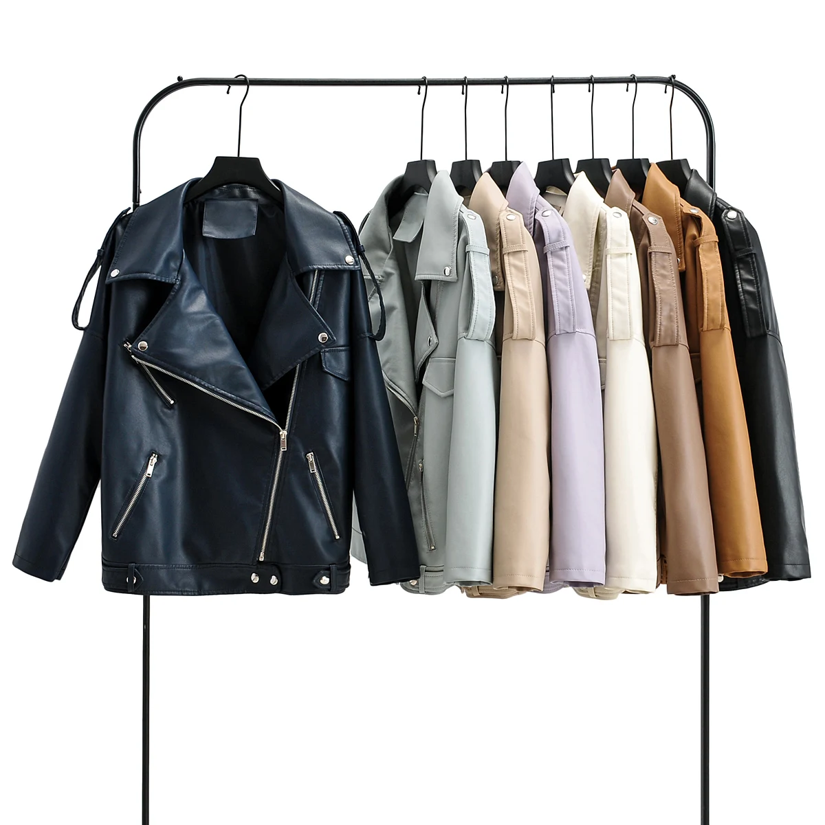 

Spring Autumn Oversized Faux Leather Jacket Motorcycle Women Casual Loose Biker Outwear Female 8 Color Black Leather Coat Brand