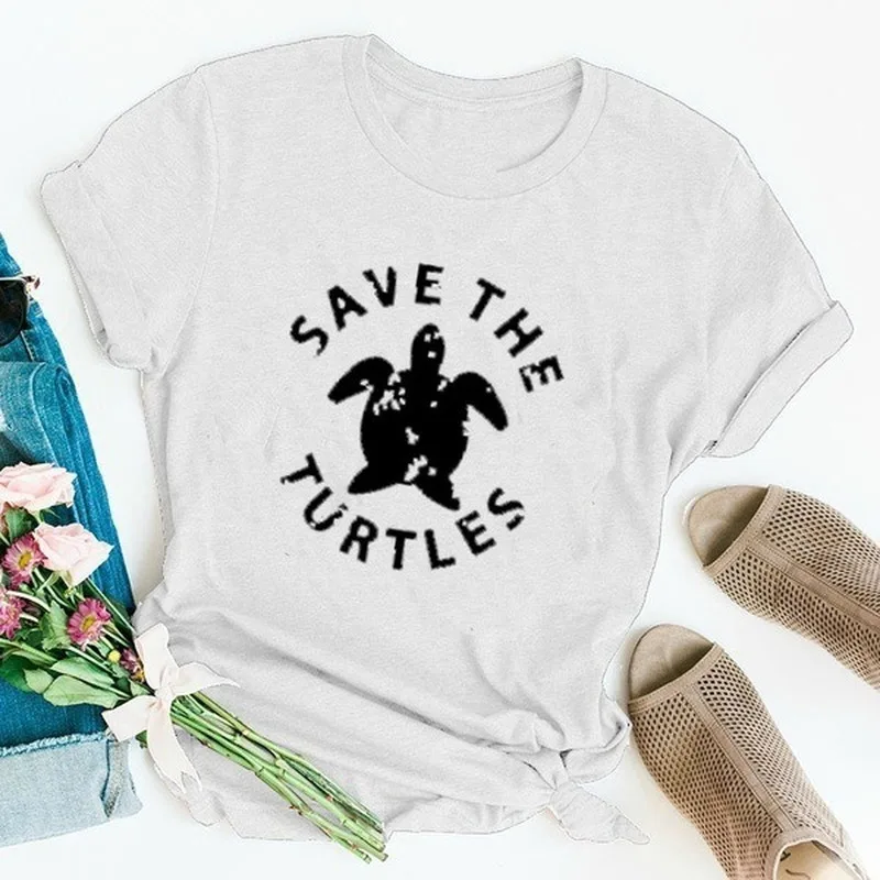 

Save The Turtle Print Women T Shirt Short Sleeve O Neck Loose Women Tshirt Ladies Fashion Tee Shirt Tops Clothes Camisetas Mujer