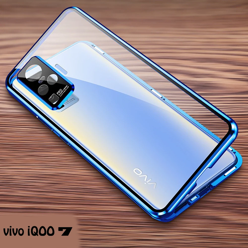 

Double sided glass Magnetic case for Vivo IQOO 7 5G Alumium metal 360 degree Full Case Protect the lens for iQOO 7