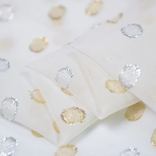 Чистый Шелковый жоржет марлевые ткани Серебряный и Золотой горошек дизайн SCG426 |