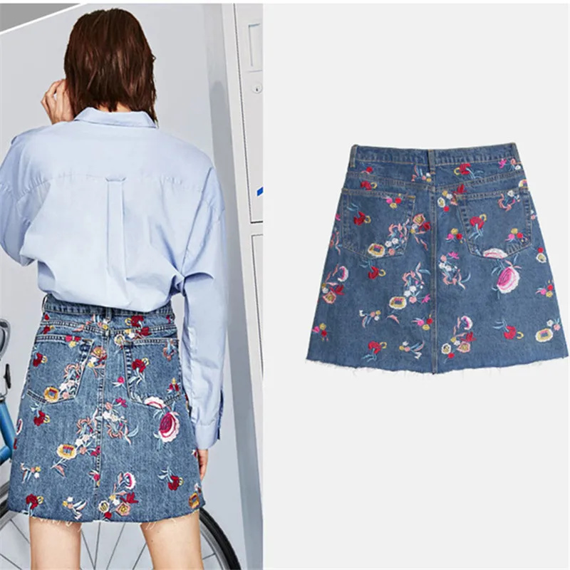 

Plus Size 2020 Women Summer Mini Skirt Embroidery Fashion Casual Sexy Korean Denim Skirt