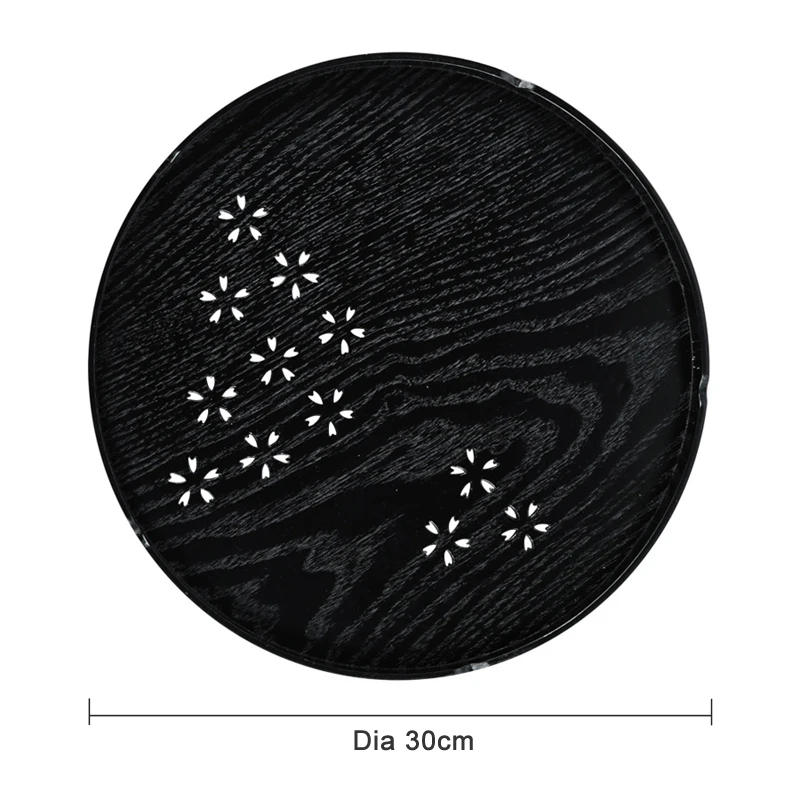 Деревянный поднос для чая черный круглый кофе и завтрака китайского деревянная