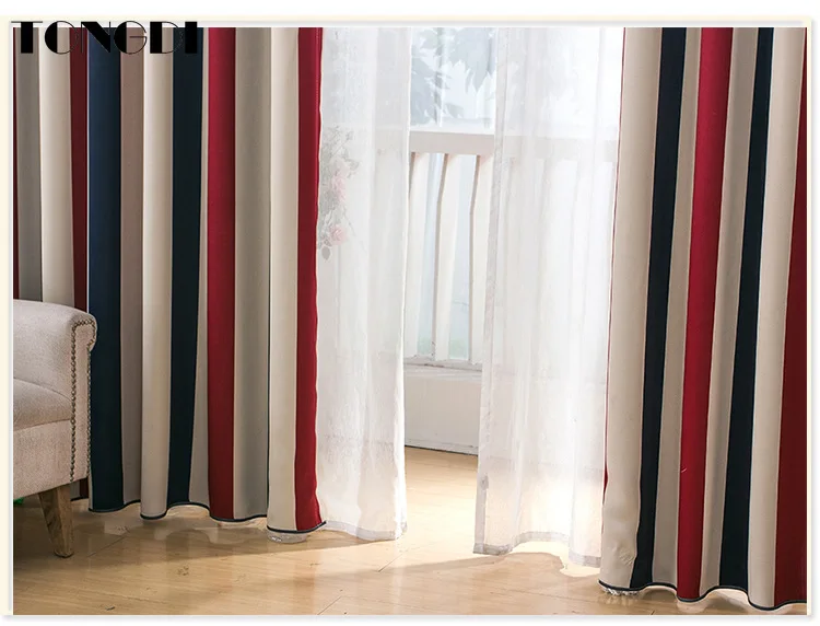 TONGDI затемняющие шторы в полоску элегантное Радужное украшение с принтом для