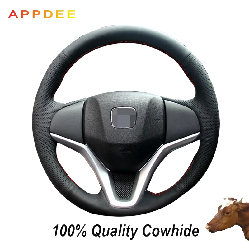 Черный кожаный чехол на руль для honda apto cidade Джаз 2014 2015 вариабельности сердечного