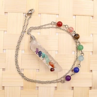 fysl silver plated irregular shape clear quartz pendant link chain necklace with stone beads healing chakra jewelry