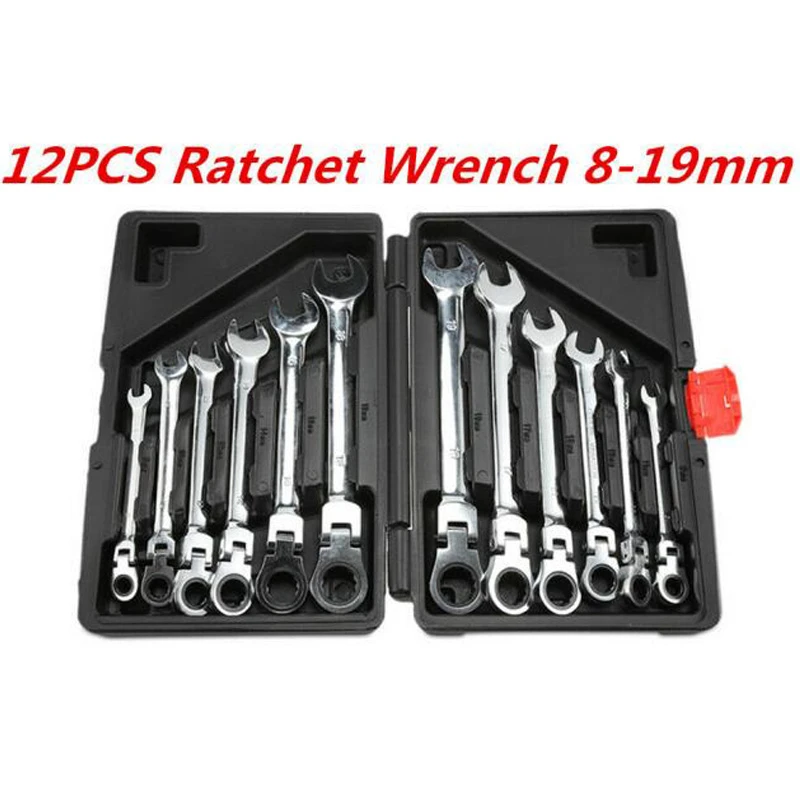 12PC movable head fixed head dual-use ratchet wrench set auto repair multi-function wrench tool set fast mechanical repair