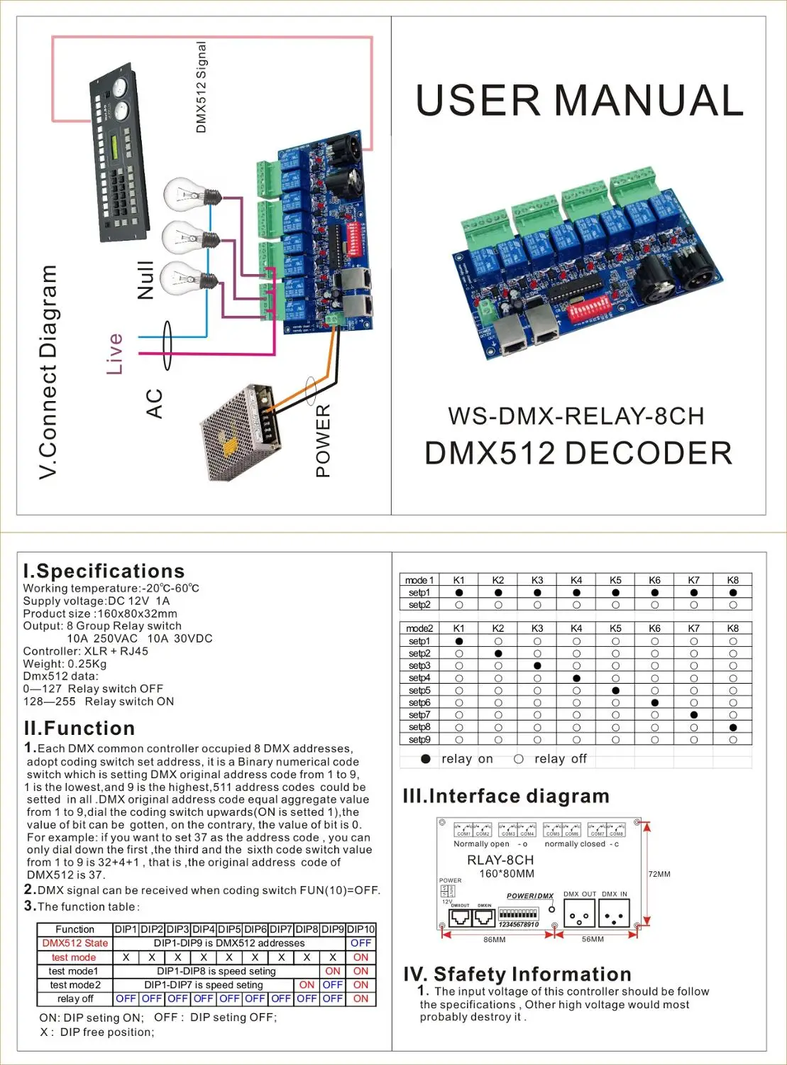 DYKB 8 канальный DMX512 Контроллер релейный переключатель dc 12v преобразователь Way для