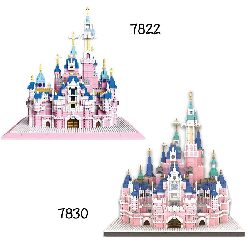 

New Disney building series amusement park building blocks pink castle 3D model building blocks puzzle assembly toy children gift