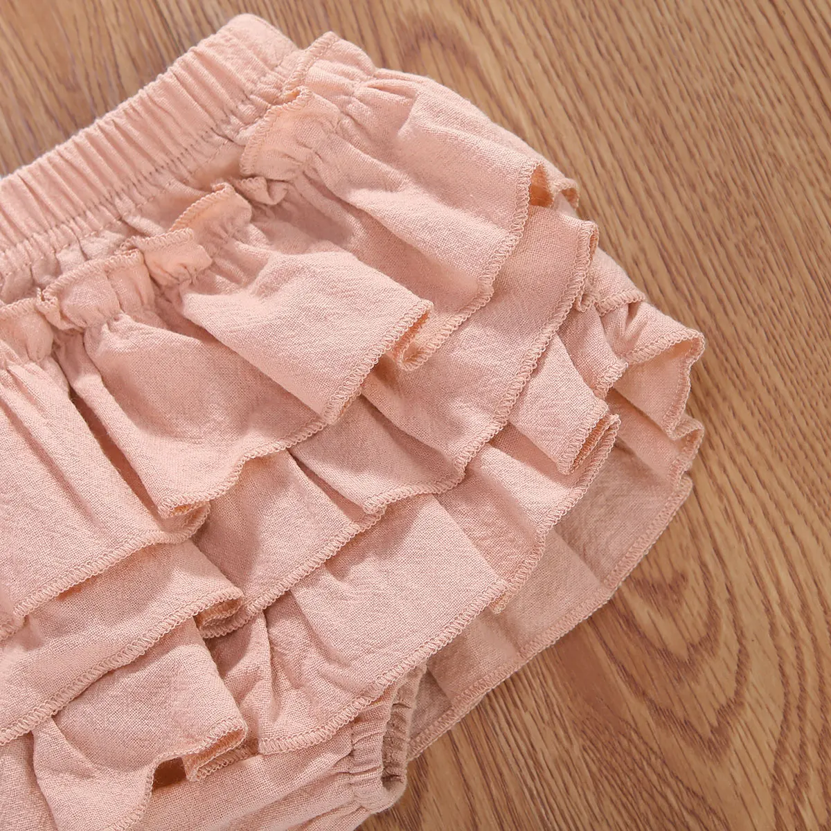 

2020 Summer Baby Girls Clothing Set Toddler O-Neck Short Sleeve Romper + Solid Color Ruffle Shorts + Headband 0-18M Clothes Set