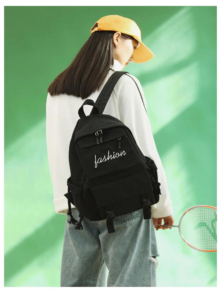 

Female Korean Canvas School Bag Male Casual Solid Color Harajuku Ins Student Japanese Junior High Simple and Big School Backpack