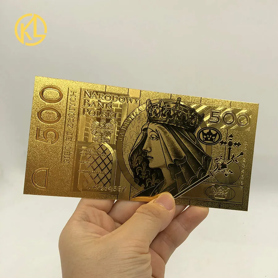 500PLN1994 Горячее предложение, 1 шт., неизданный выпуск 1994 года, польская валюта, спроектированная цветная 24K позолоченная банкнота 500 злотых для банка, сувенирные подарки - Цвет: 500PLN1994