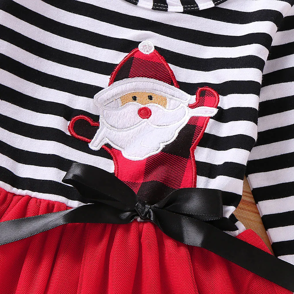 Girl Dresses Toddler Baby Girls Christmas Santa Striped Print Tulle Dress+Headband Outfits Fashion Winter Clothing C840# | Детская