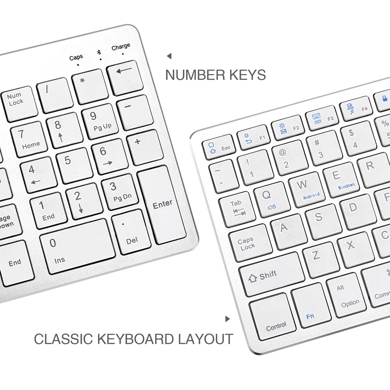

Wireless Bluetooth Keyboard Rechargeable Ultra-Thin Keyboard with Number Pad for Laptop PC Windows IOS