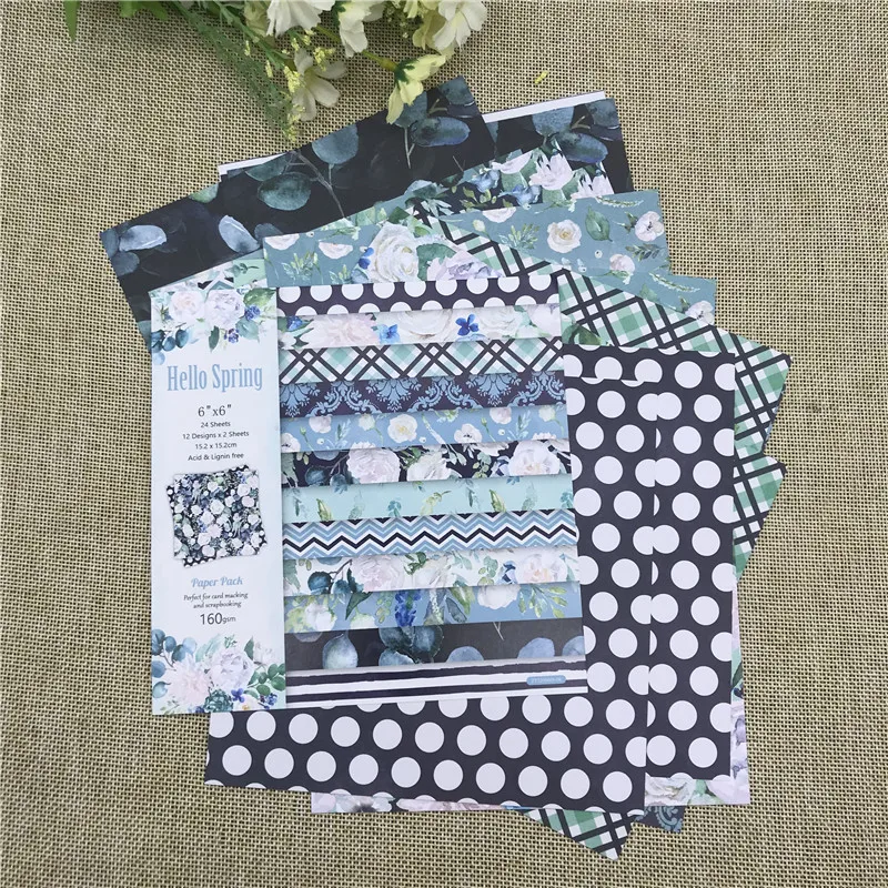 24 sheet 6&quotX6&quotHello spring patterned paper Scrapbooking pack handmade craft Background pad | Дом и сад