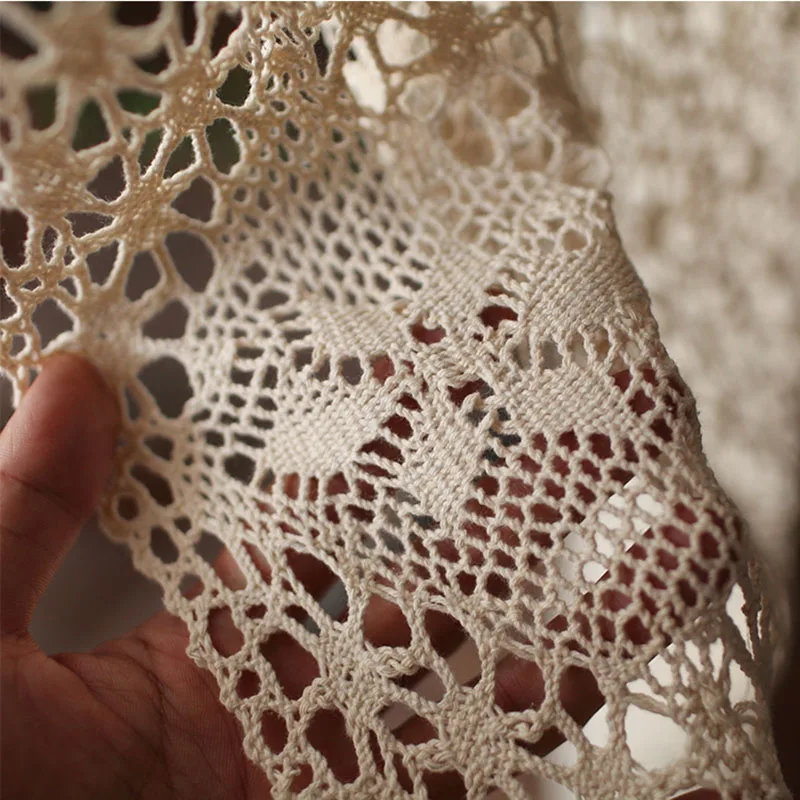 

Custom American Country Geometric Crochet Curtain Cotton Linen Finished Curtain For Living Room Bedroom Transparent Drapes 597#4