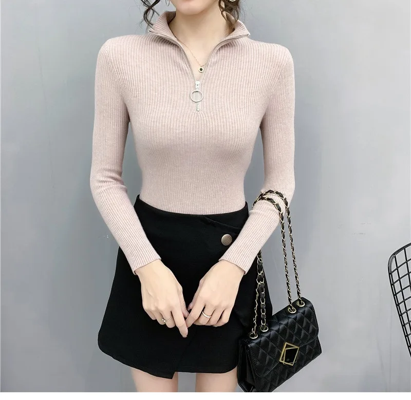 

Autumn Winter Sweater Women Clothing 2020 New Slim High Neck Bottoming Shirt Top Zipper Long Sleeve Sweater Women Clothes