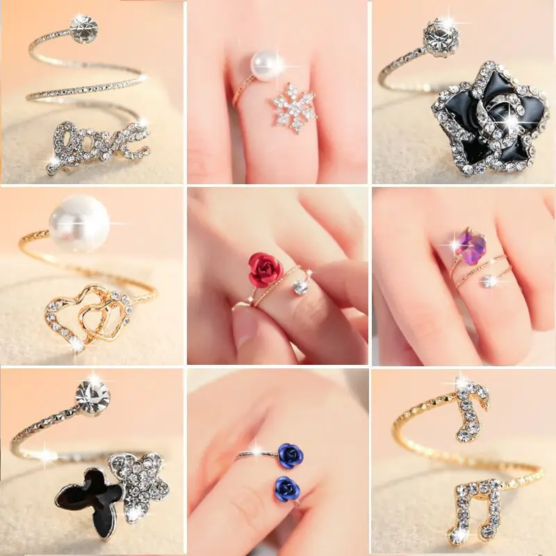 

All-match Western Style Girlish Ring Geometric Combination Set Simple Pearl Open Ring Tide Ring Sweet