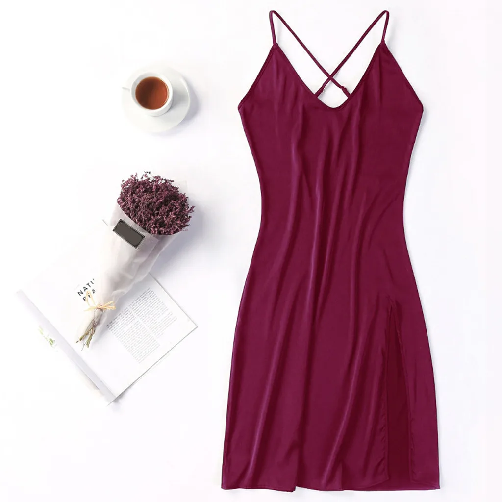 

Ladies Sexy Silk Satin Night Dress Sleeveless Nighties v-Neck Nightwear For Women Nightgown Plus Size Nightdress Sleepwear New