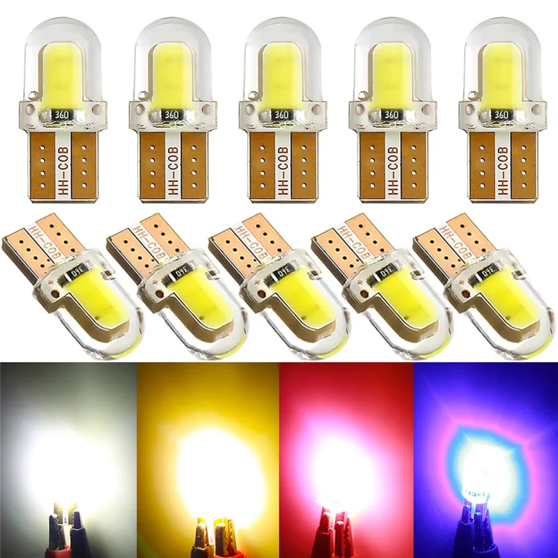 

10Pcs Car Headlight Bulbs LED T10 W5W COB Canbus Silicone Car License Plate Light Lamp Bulbs Car Reverse Signa Car Accessories