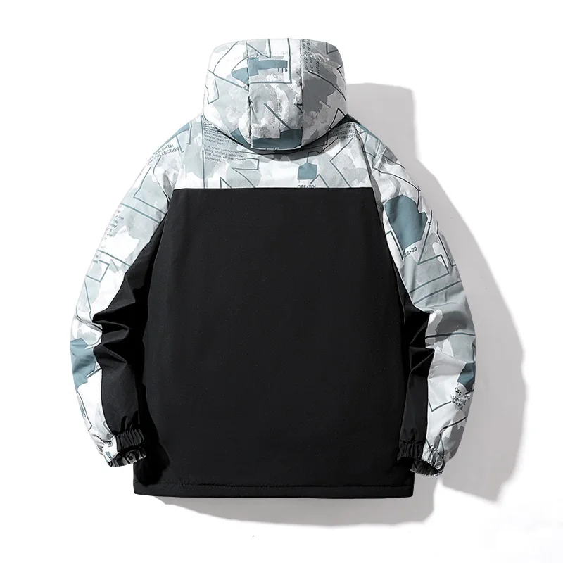 Men's Fashion Plus Size Stitching Printing Warm Jacket Youth New Thick Padded Jacket Mens Winter Coat Loose-fitting Outerwear