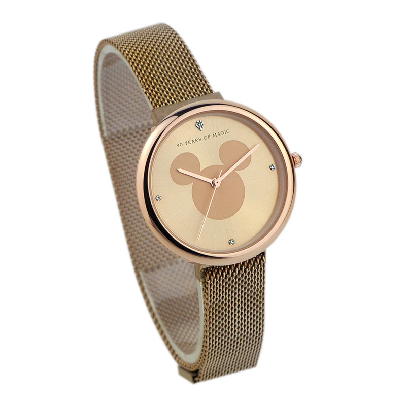 Disney official Original Mickey Mouse Women Watches Stainless Steel Ladies Rose Gold Quartz Clocks Waterproof 90 Years Of Magic | Наручные