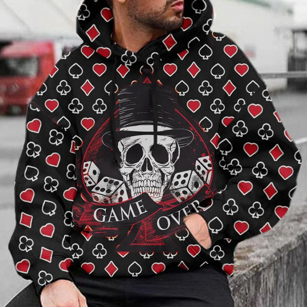 

2021 Autumn Winter New Men's Hoodies Fashion Skull Printing Casual Hooded Loose Long Sleeve Pullover Hoodies Men Clothing