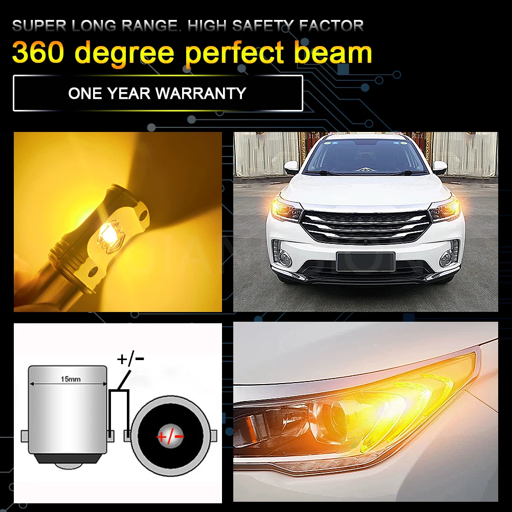 

RUIANDSION 1156 BA15S P21W 7440 T20 BAU15S PY21W Canbus Turn Signal Parking Reverse Tail Light 1700Lm No Flash 12V 24V Amber 30W