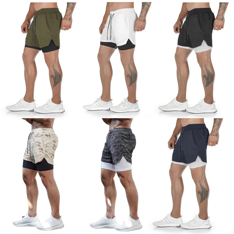 

New Men's Shorts Camo Sport Shorts Quick Dry Workout Running Shorts Men 2 In 1 Jogging Training Beach Shorts Gym Fitness Clothes