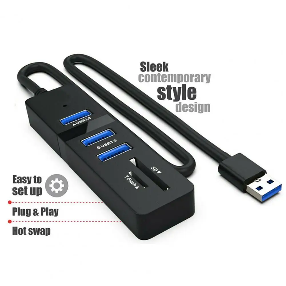 

Portable USB 3.0 Hub 3 Ports Micro-SD Reader with LED Light Indication Accessory