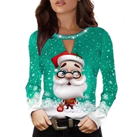 women tops pullover holiday soft shiny neck design christmas shirt blouse for parties