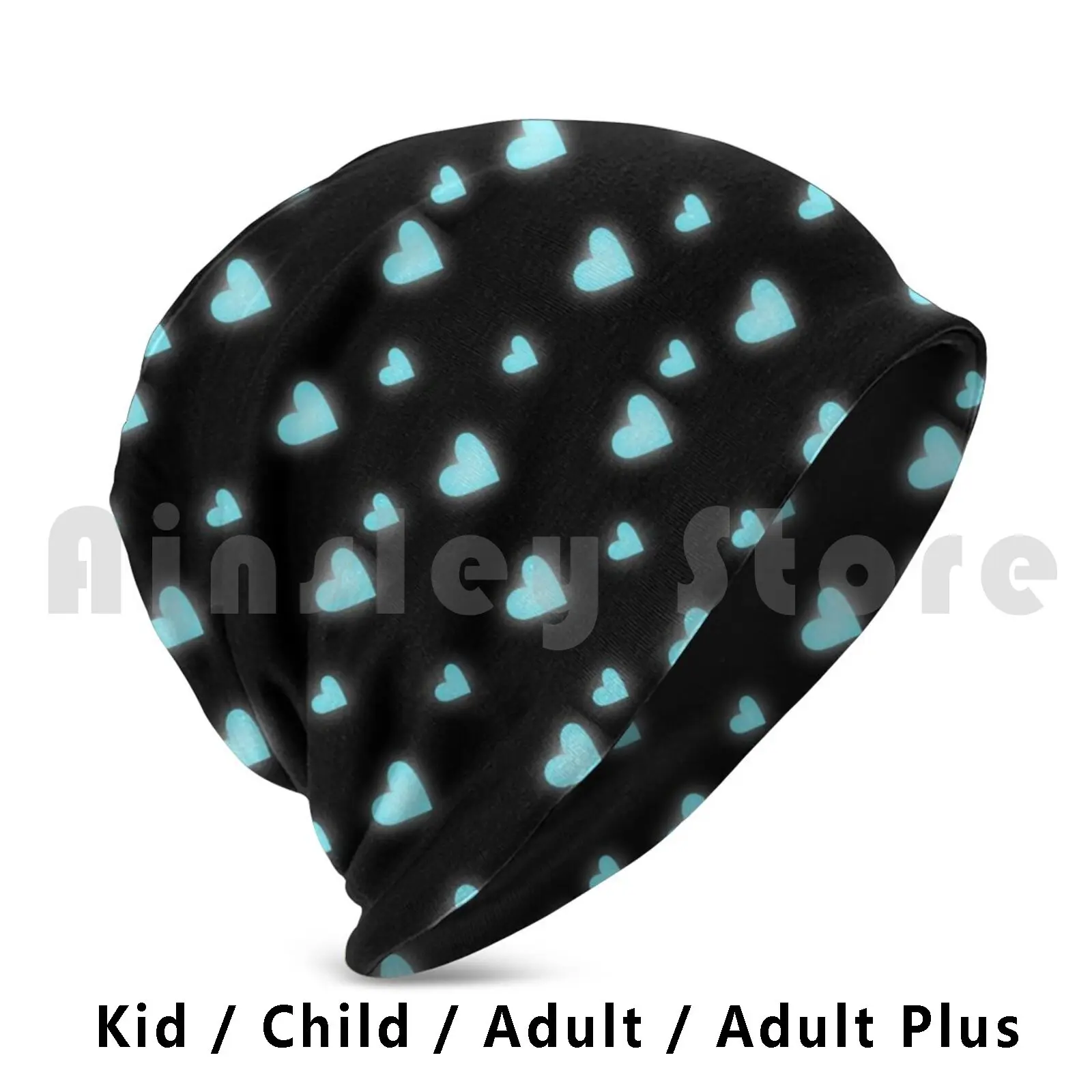 

Blue Glowing Hearts Beanies Knit Hat Hip Hop Glow In The Dark Hearts Blue Glowing Hearts Pattern Simple Bright