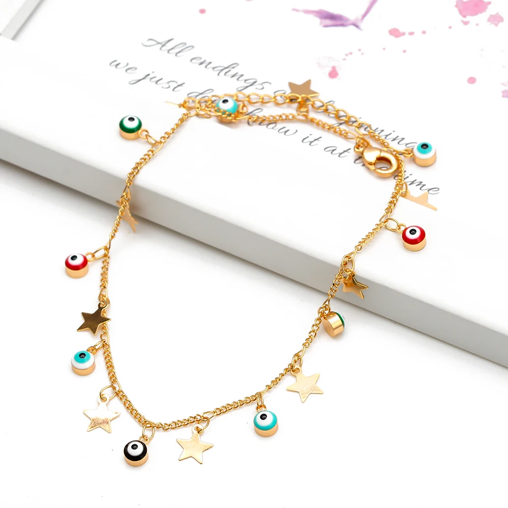 Lucky Eye Star Evil Eye очаровательный ножной браслет золотого цвета ножная цепочка браслет с кисточками на лодыжке Регулируемая Мода Бижутерия для ног для женщин EY6502