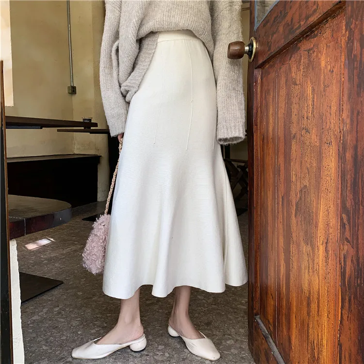 

High-Waisted Slim-Fit Knitted Fishtail Skirt Temperament 20120 Autumn and Winter n Style Hip Mid-Length A- line Skirt