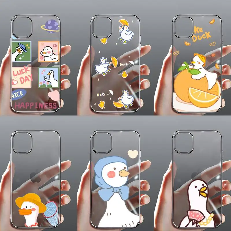 

Cartoon cute duck white creative Phone Case Transparent for iPhone Samsung 11 12 6 7 8 9 30 Pro X Max XR Plus lite