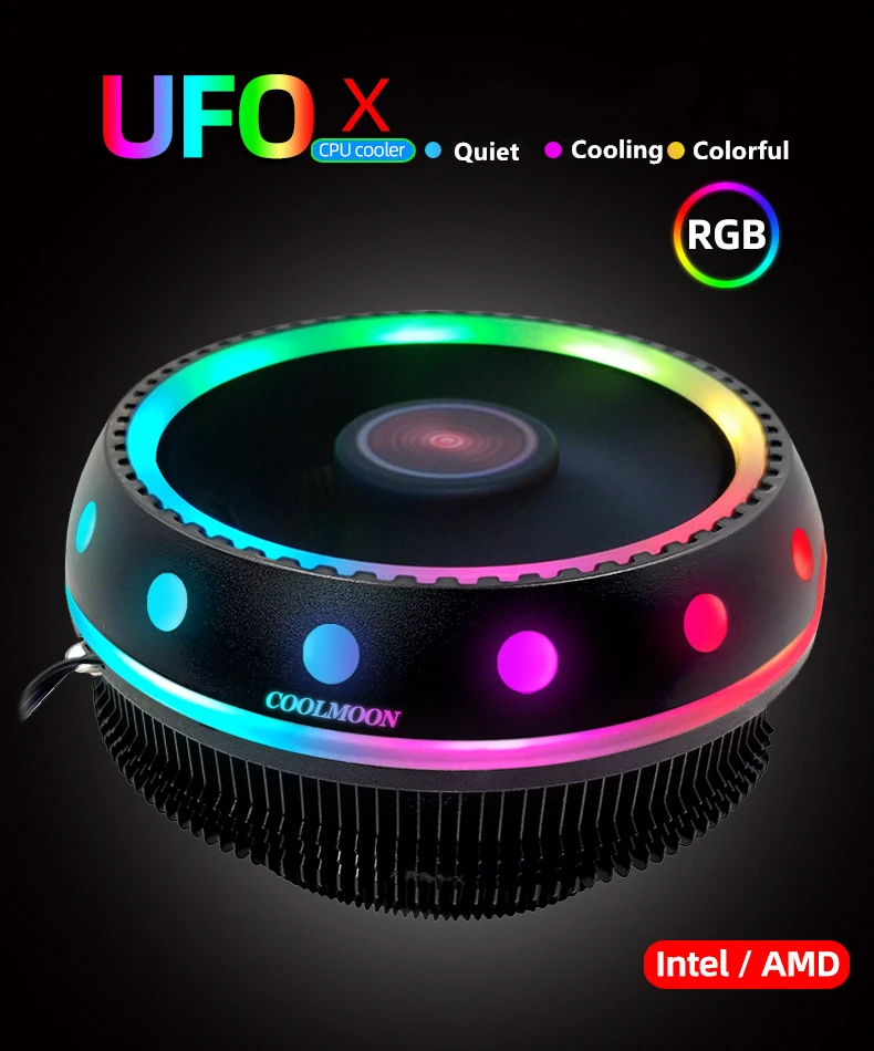 UFO Форма компьютер Процессор цветная (RGB) кулер для Intel LGA 1150 1151 1155 1156 775 1366 AMD AM2 AM3 + AM4